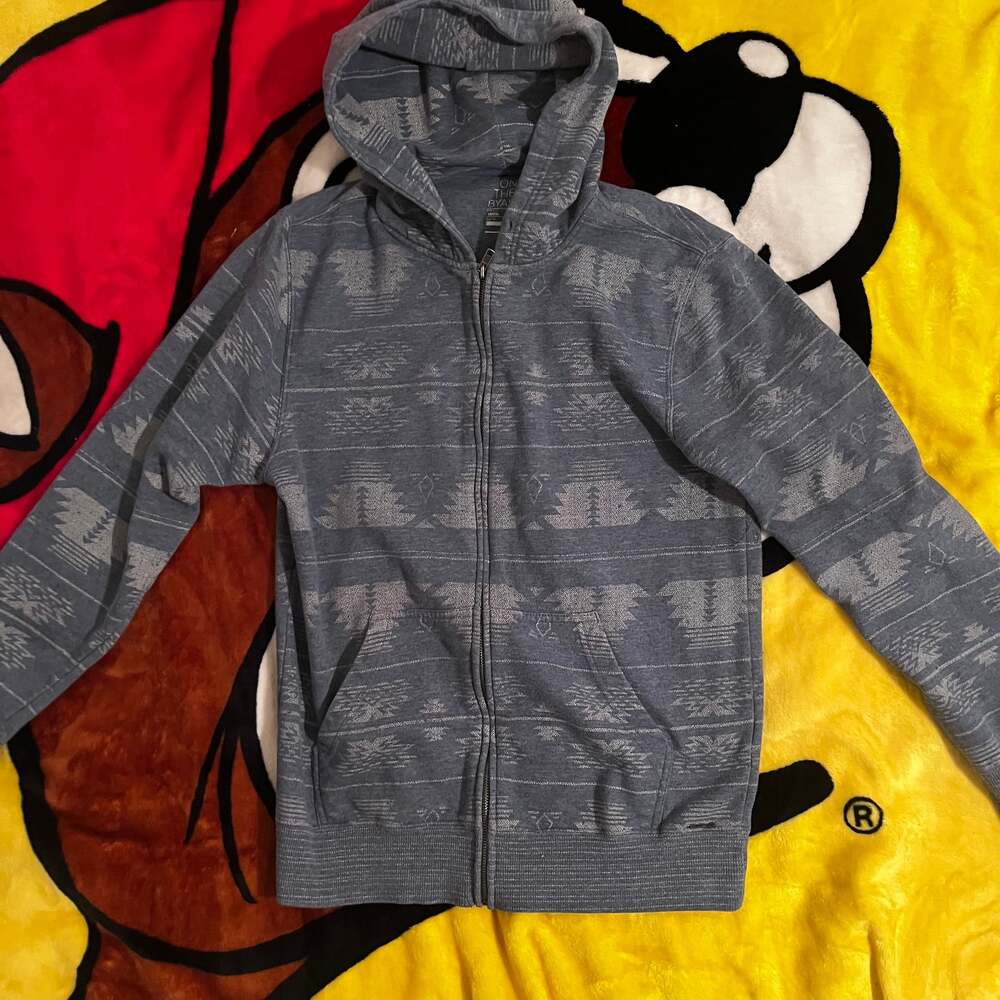 American Eagle Outfitters Gray Patterned Full Zip Hoodie